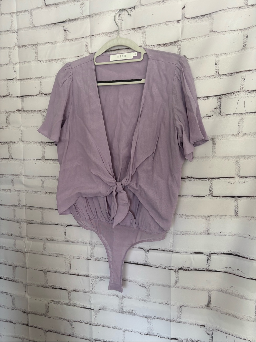 ASTR Lilac Tie-Front V-Neck Bodysuit